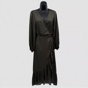 Long Sleeve Ruffle Midi Wrap Dress